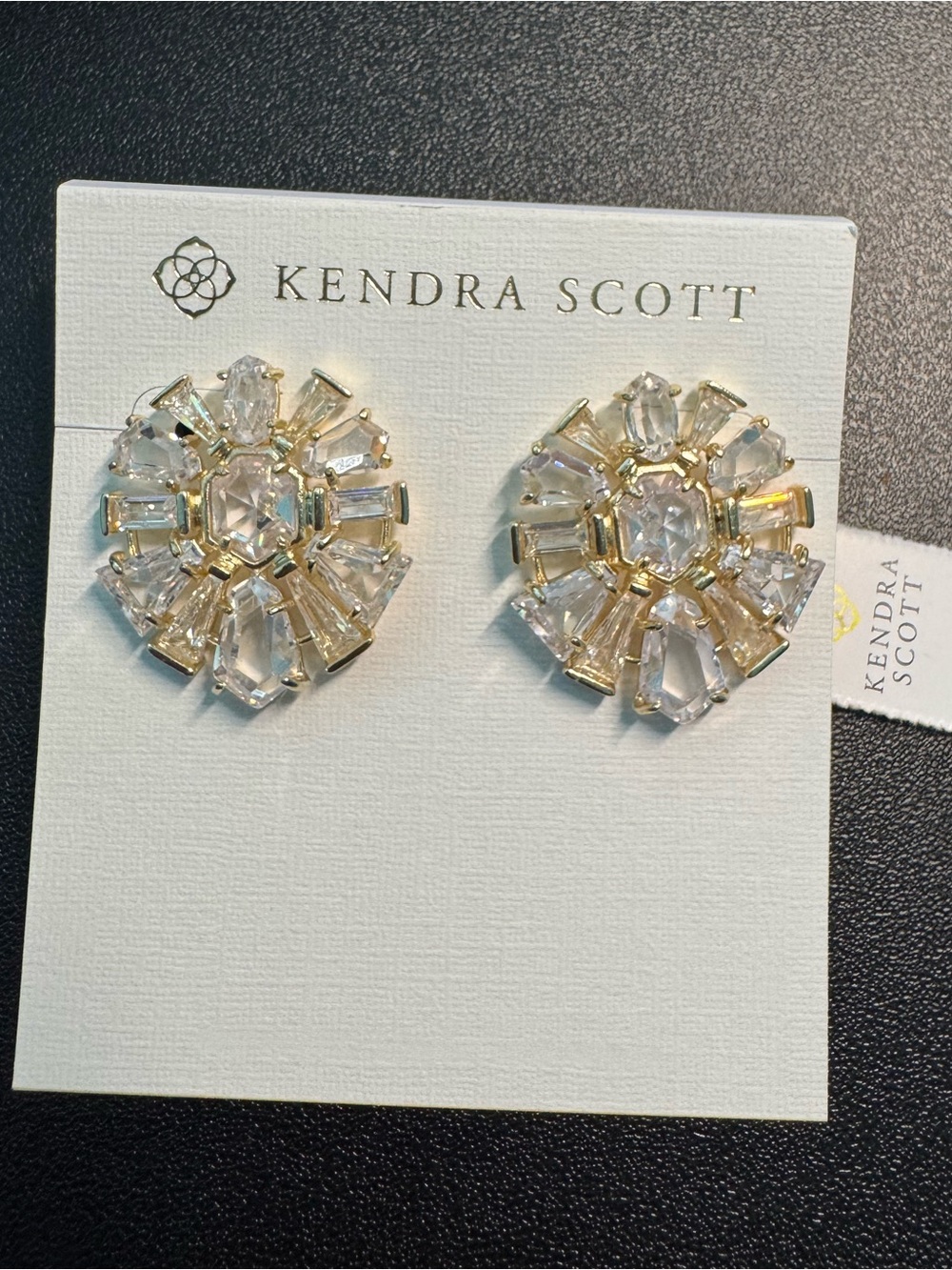 NWT Kendra Scott Jentry Gold and Clear Crystal Statement Stud Earrings